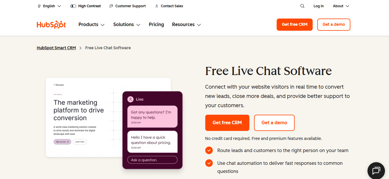 HubSpot Live Chat