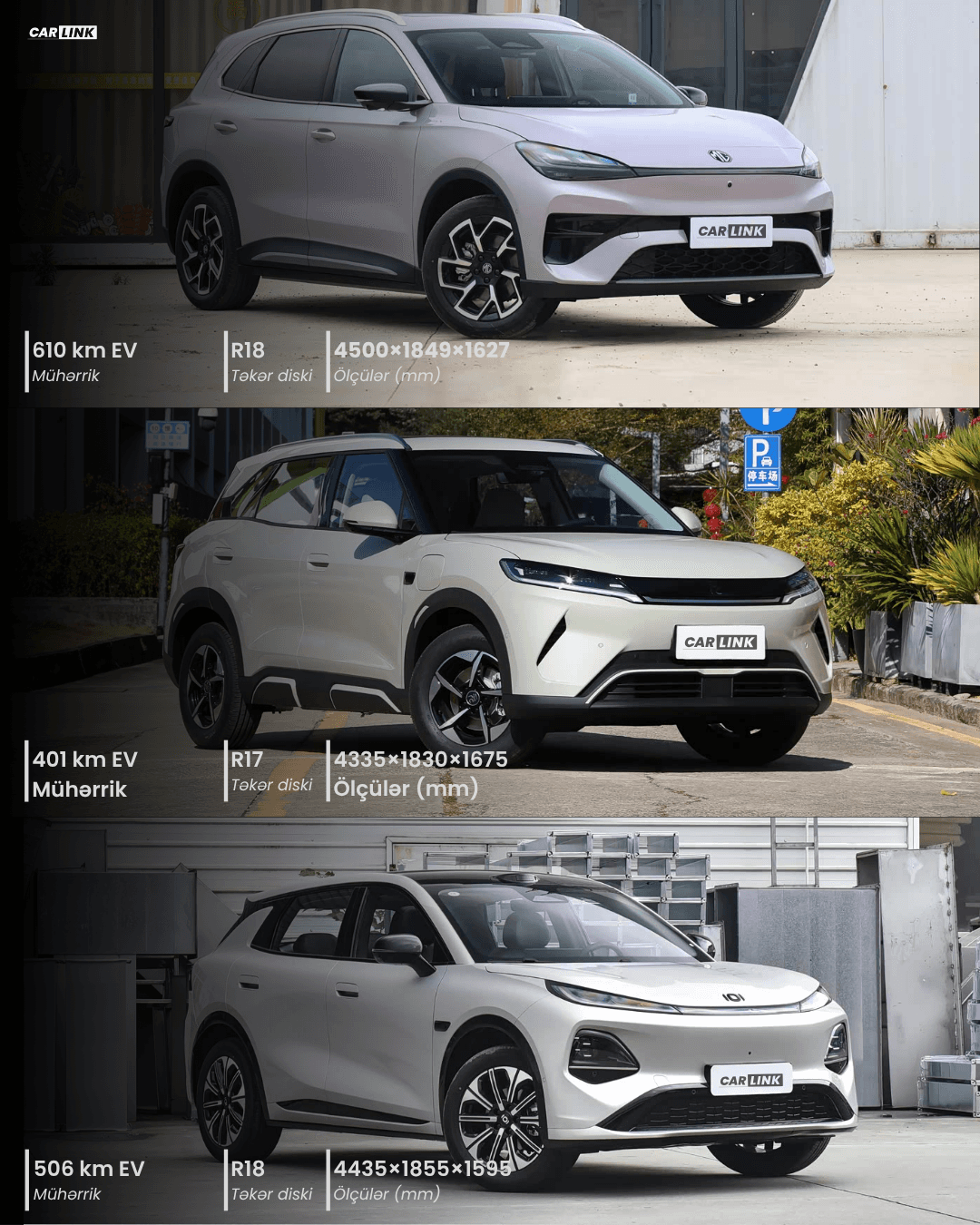 MG 4X, BYD Yuan UP və Changan Qiyuan Q05 texniki göstəricilərinin müqayisəsi