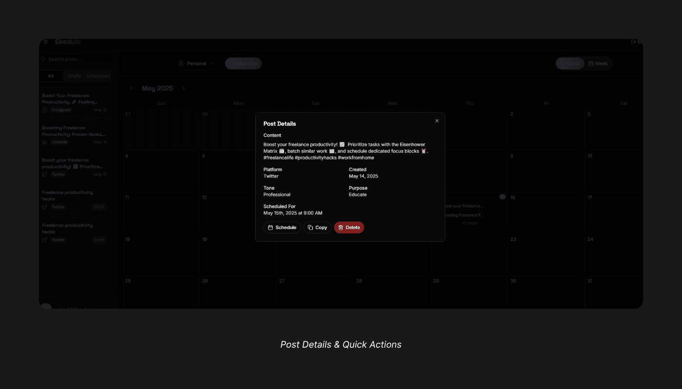 Post Details & Quick Actions
