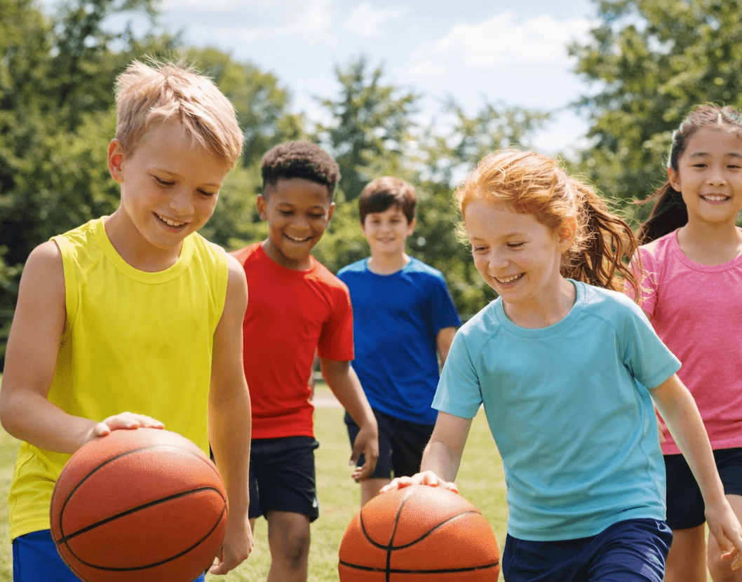 two people looking at a tablet and smiling