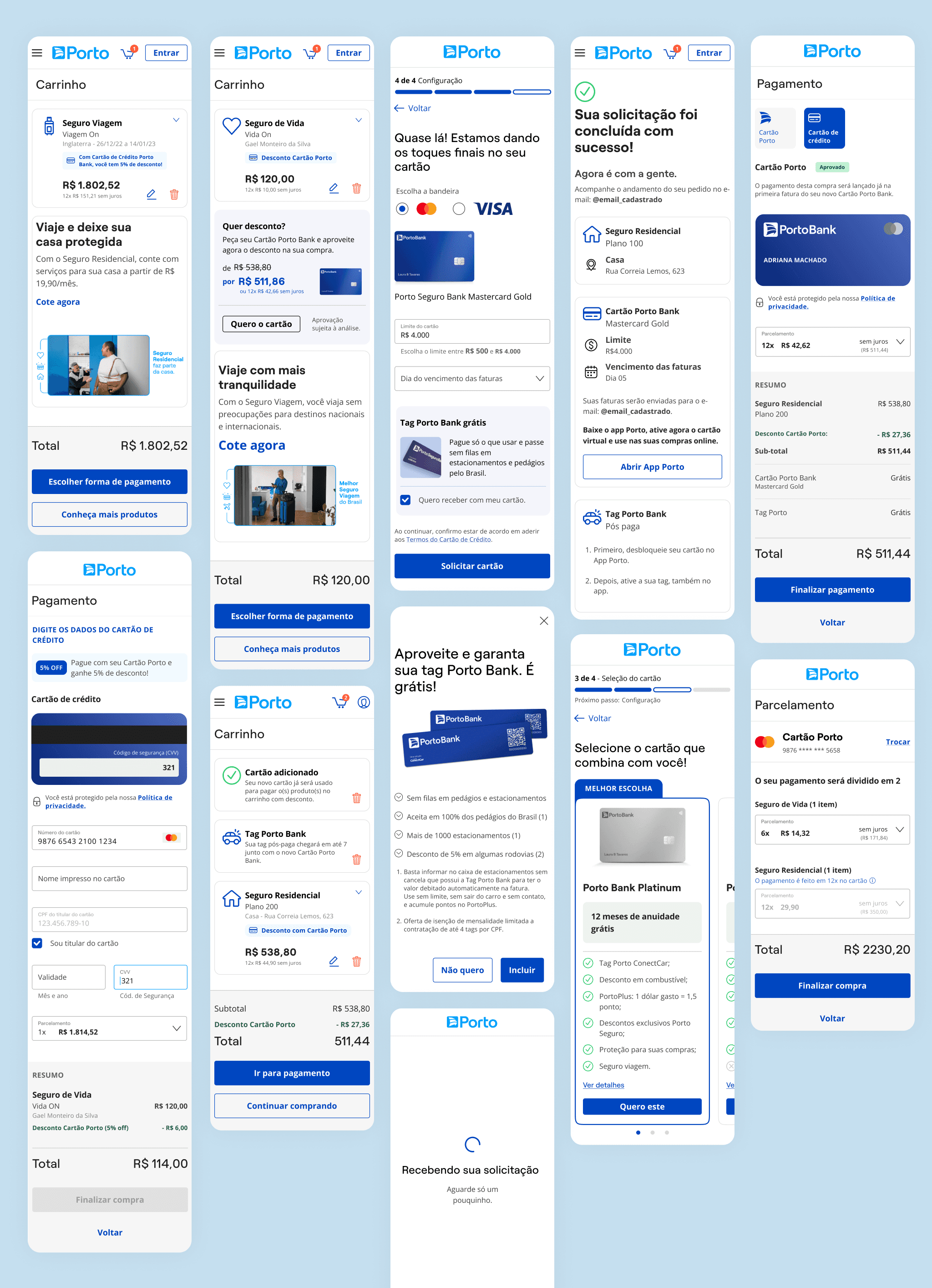 Telas do Carrinho de Compras e Checkout da Porto