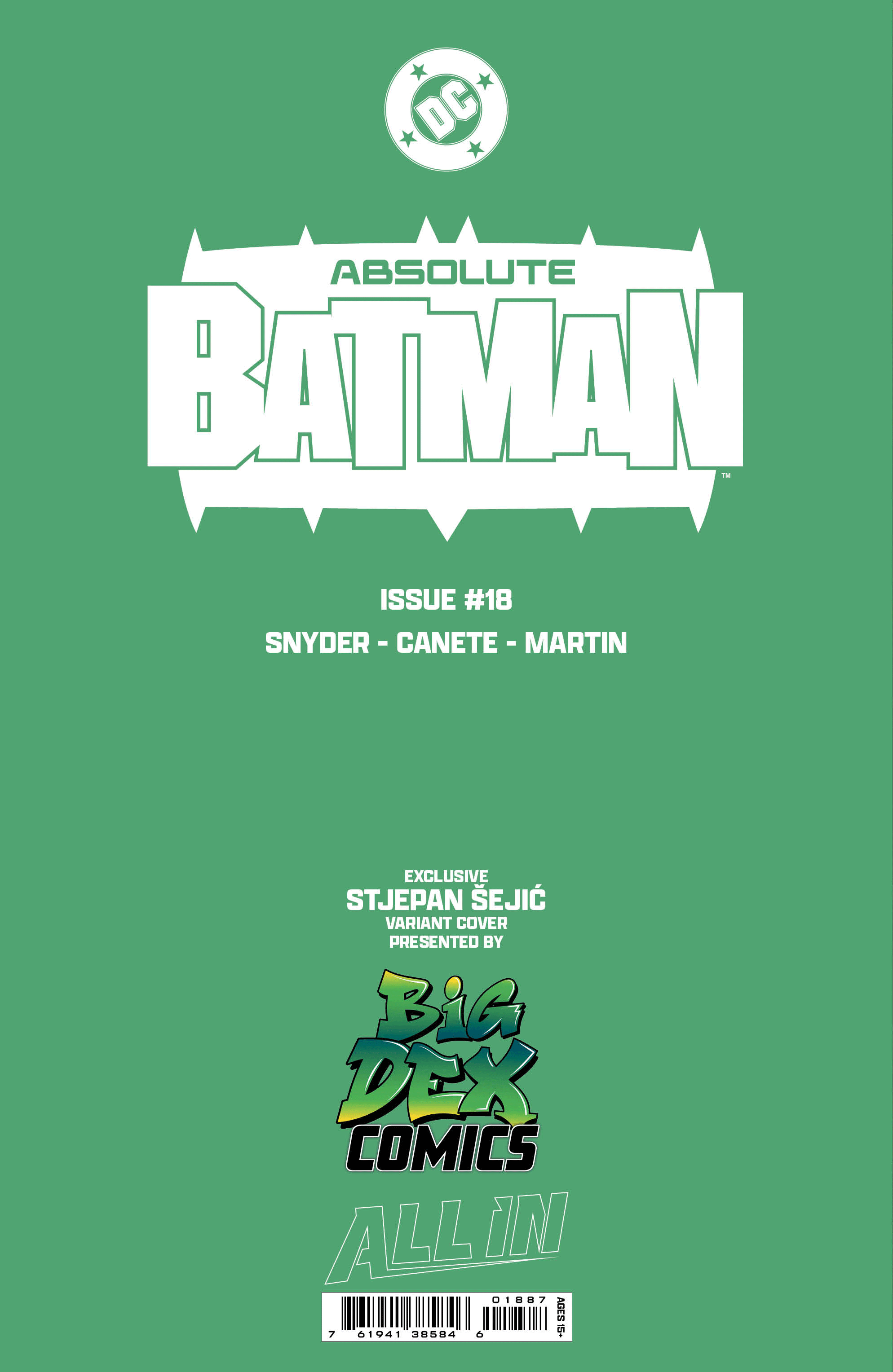 Absolute Batman #18 Big Dex Comics Exclusive Stjepan Sejic Foil Variant Back Cover Limited Edition