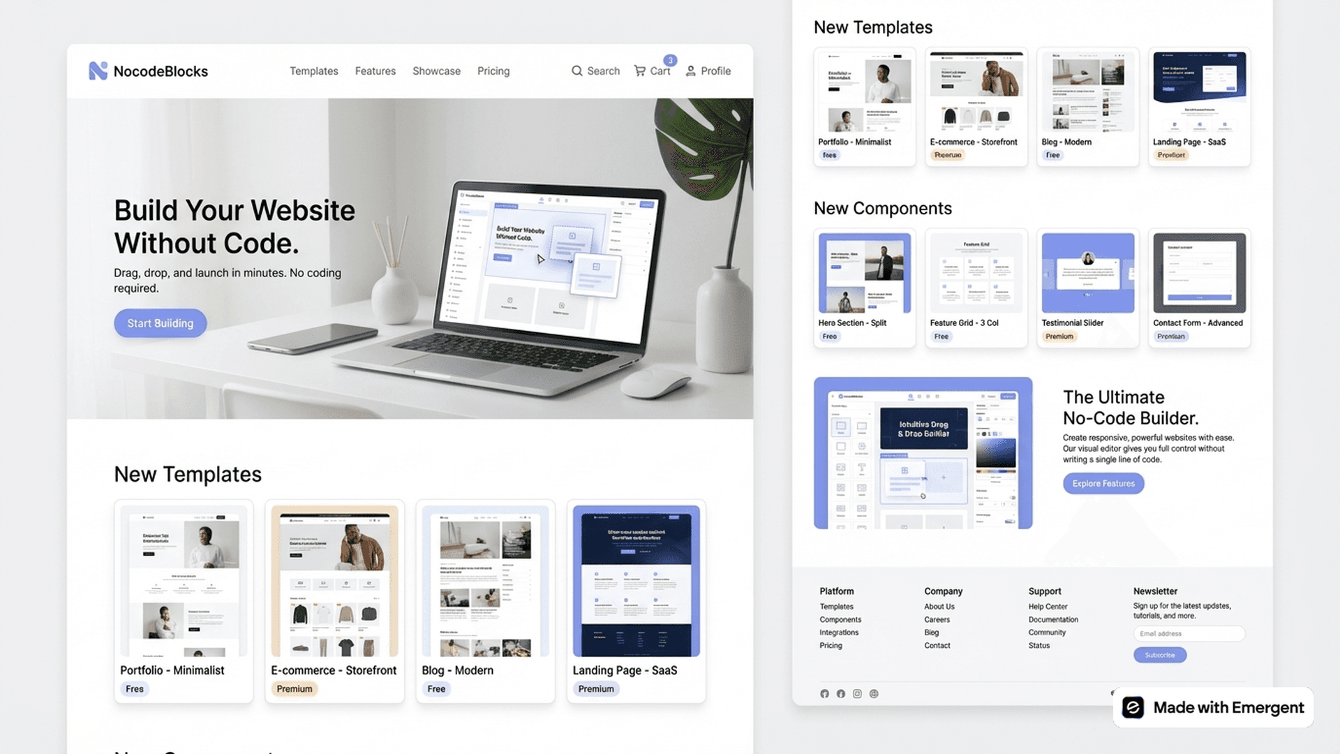 No code website made with emergent