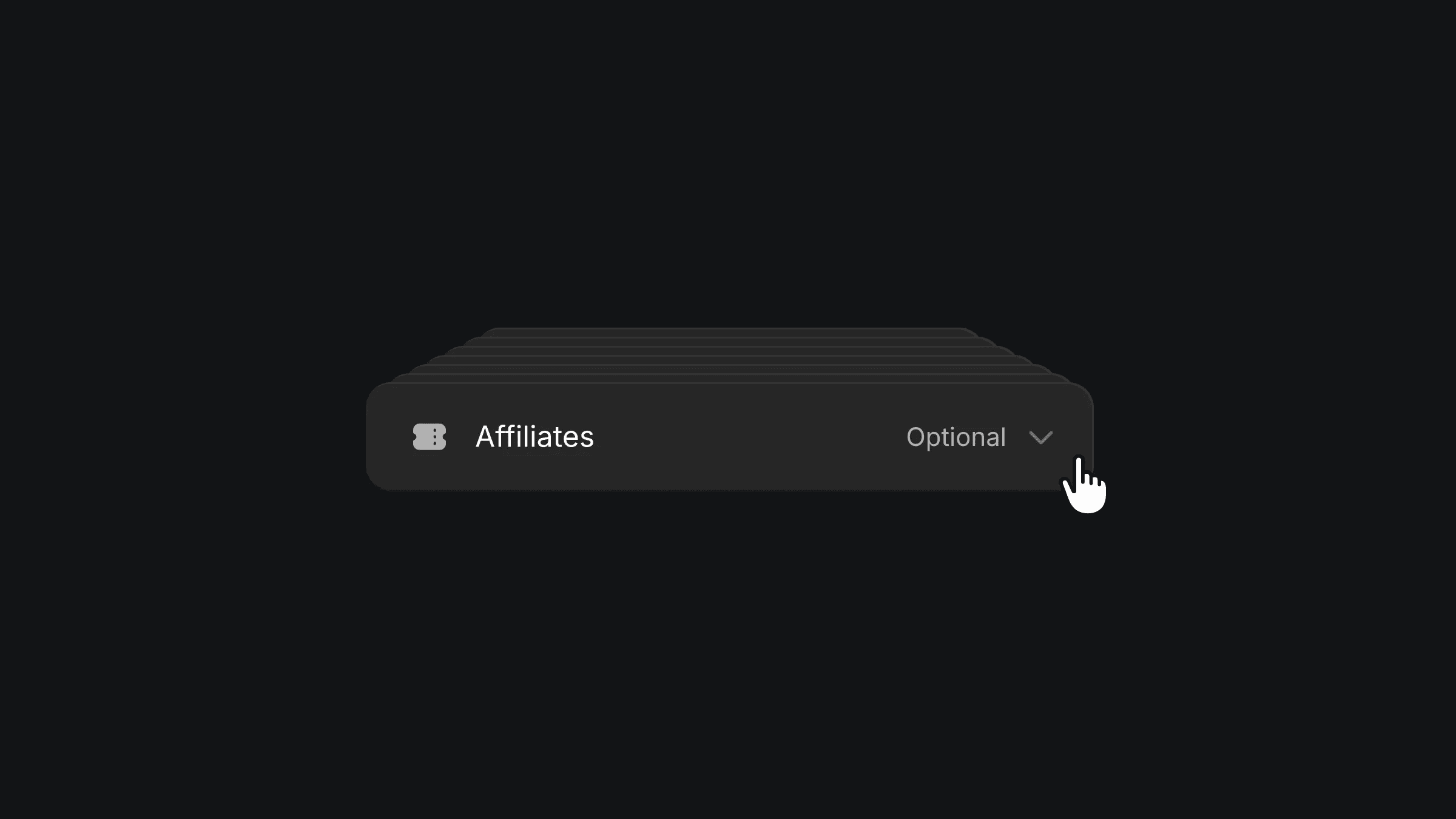 Affiliates accordion interface with optional dropdown indicator