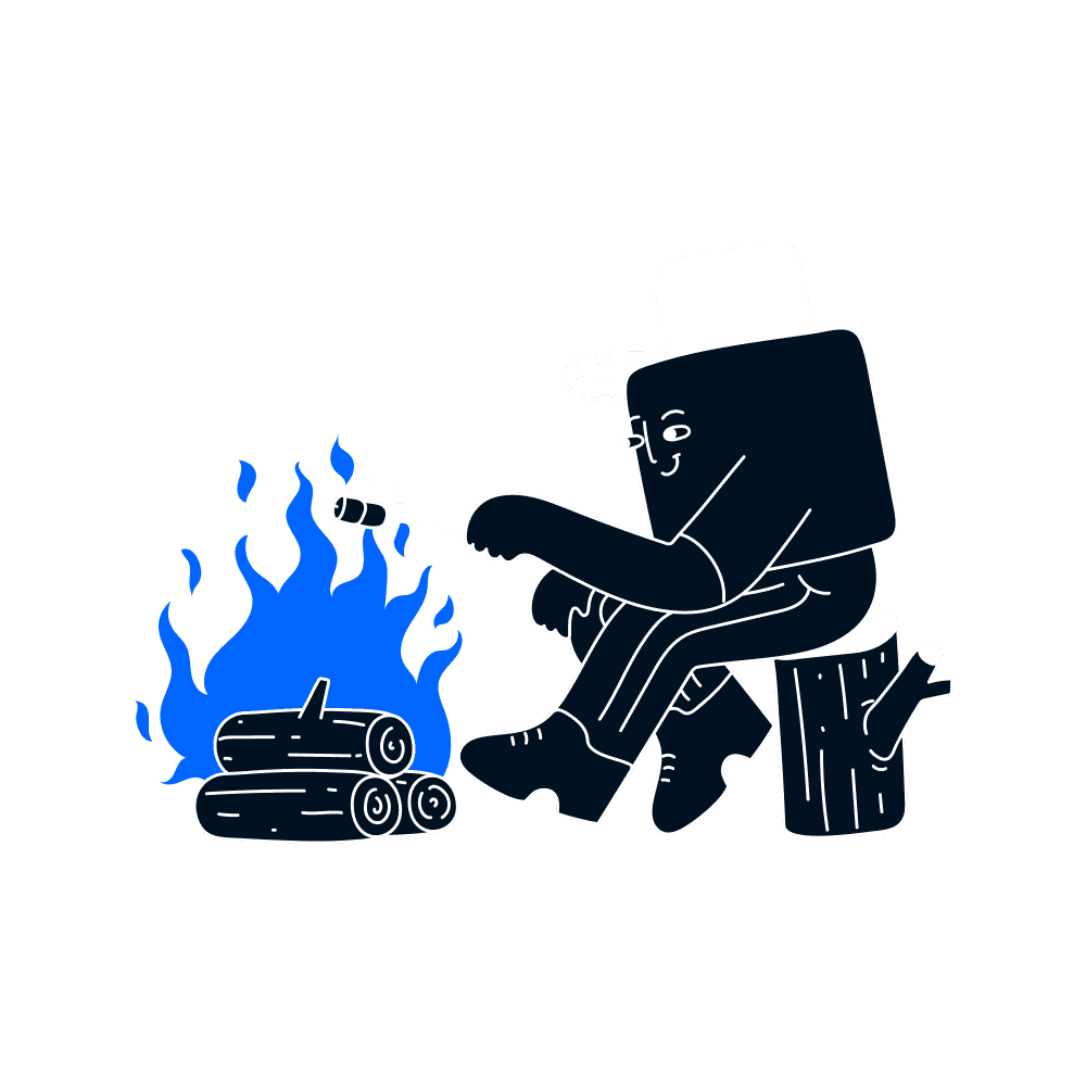 hand drawn style illustration of a marshmallow making smores over a fire