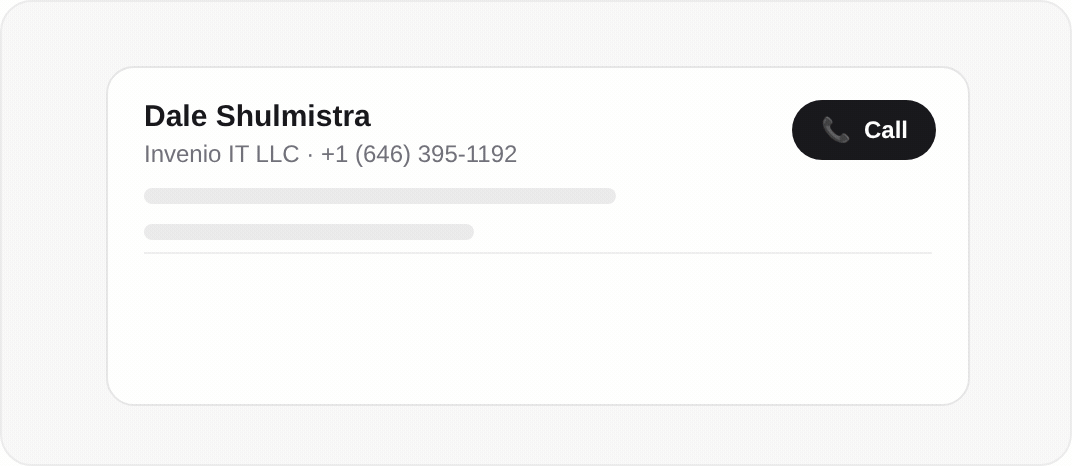 Calling a contact from their record in K3X, with the live-call banner and the call logged to the timeline