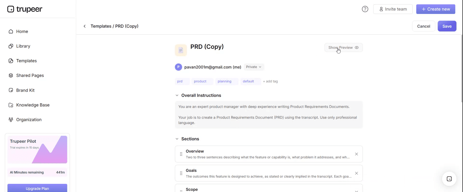 Preview and fine-tune the template in Trupeer
