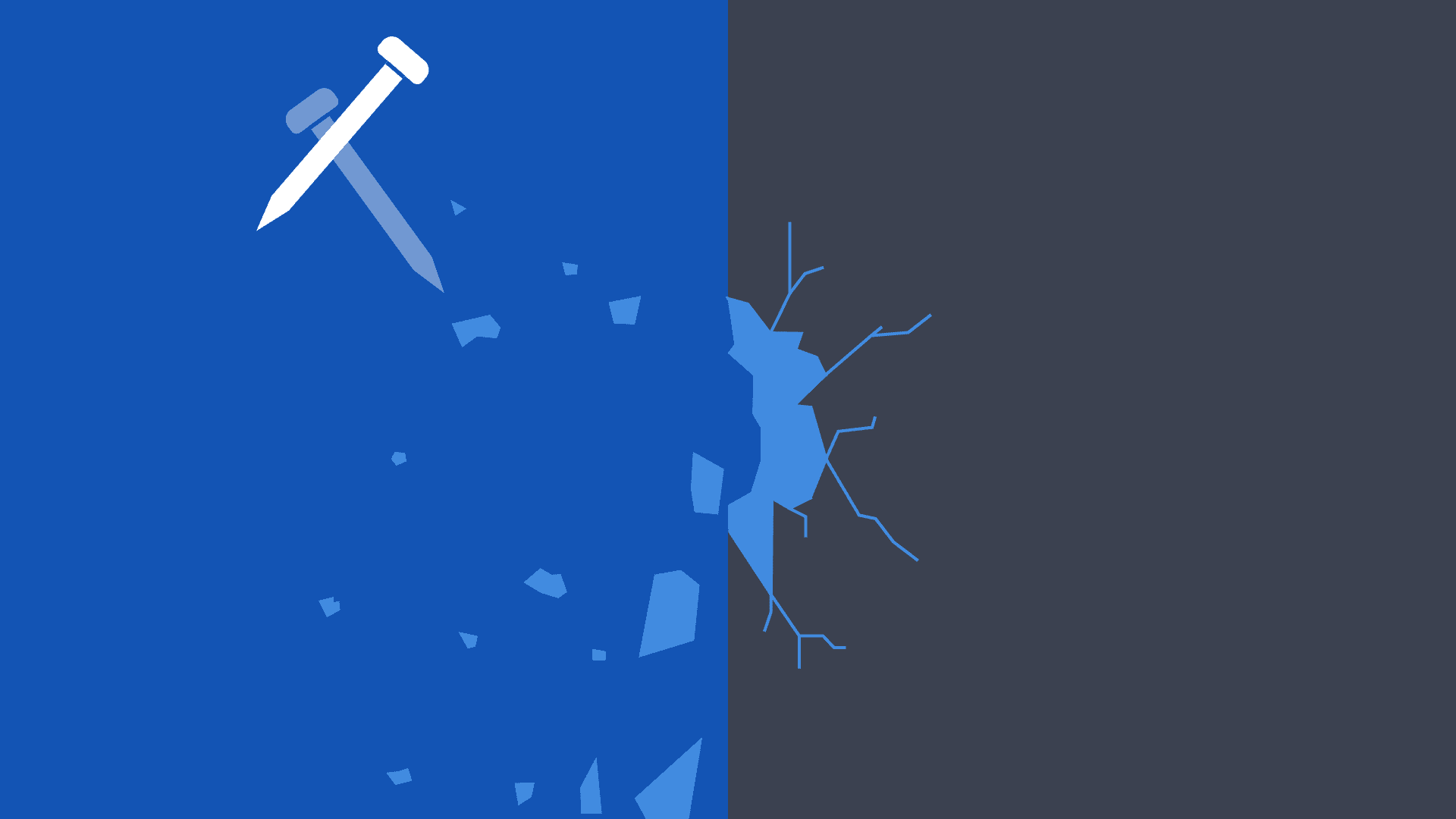 Stylised illustration of a nail getting ripped out of the wall with debris falling down as well.