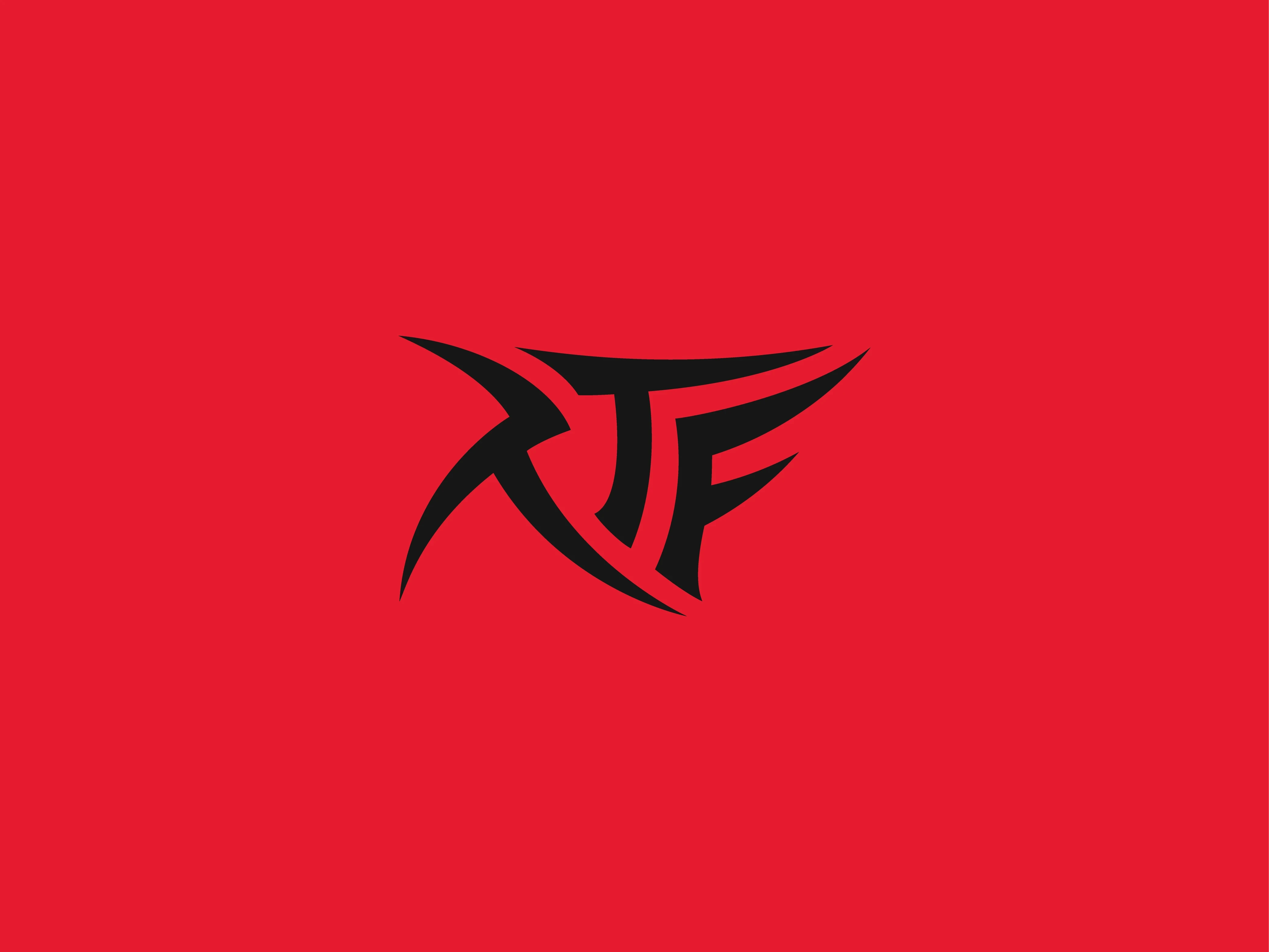 RTF black logo on a red clean background