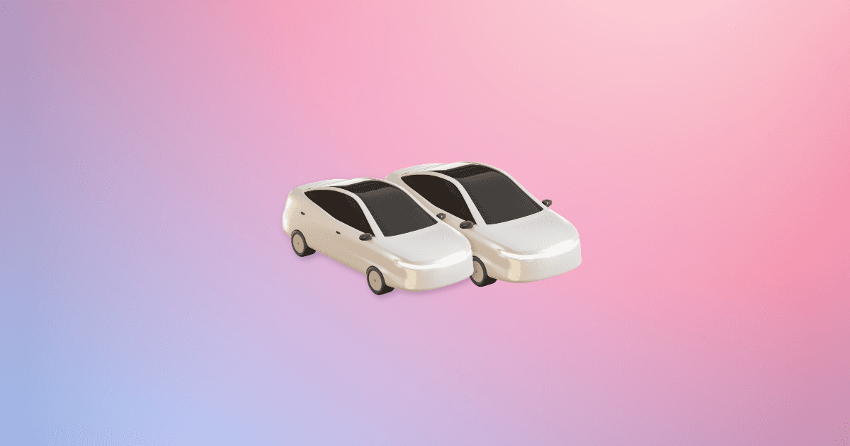 2 white 3D cars against a gradient background