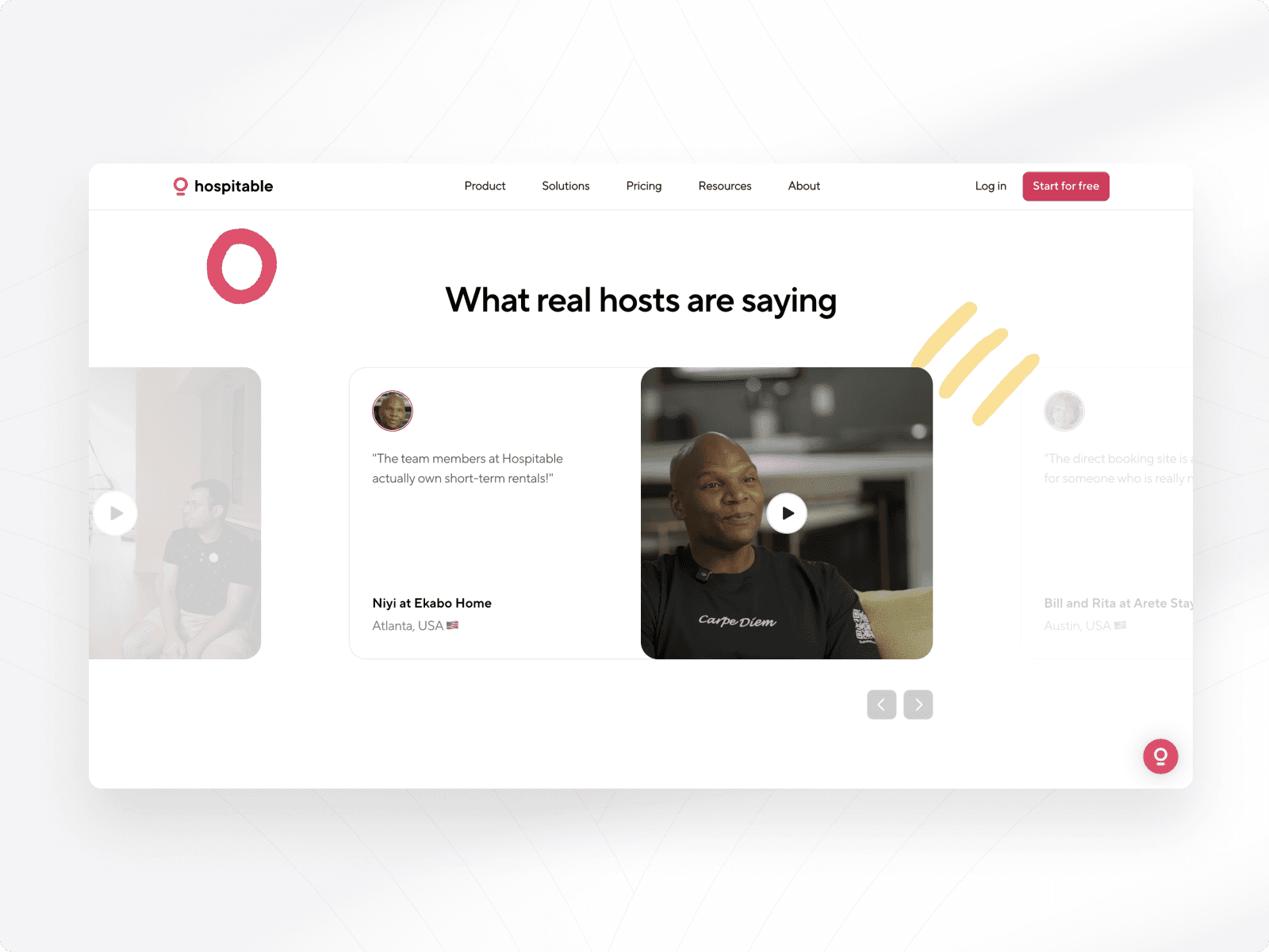 Hospitable testimonials section mockup