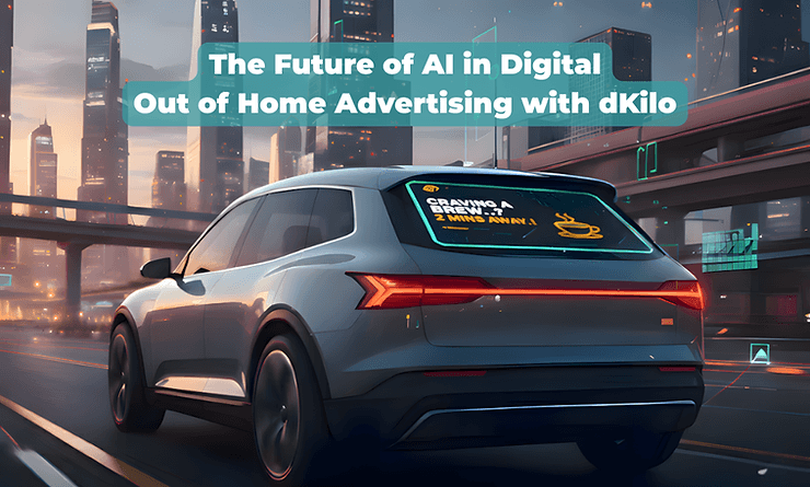 Eye-level view of a digital billboard displaying dynamic content on a busy city street