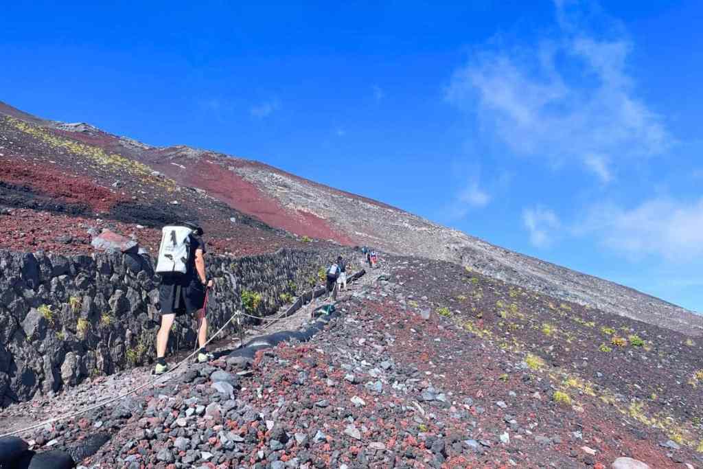 Hikers on the trail to Mount Fuji summit
