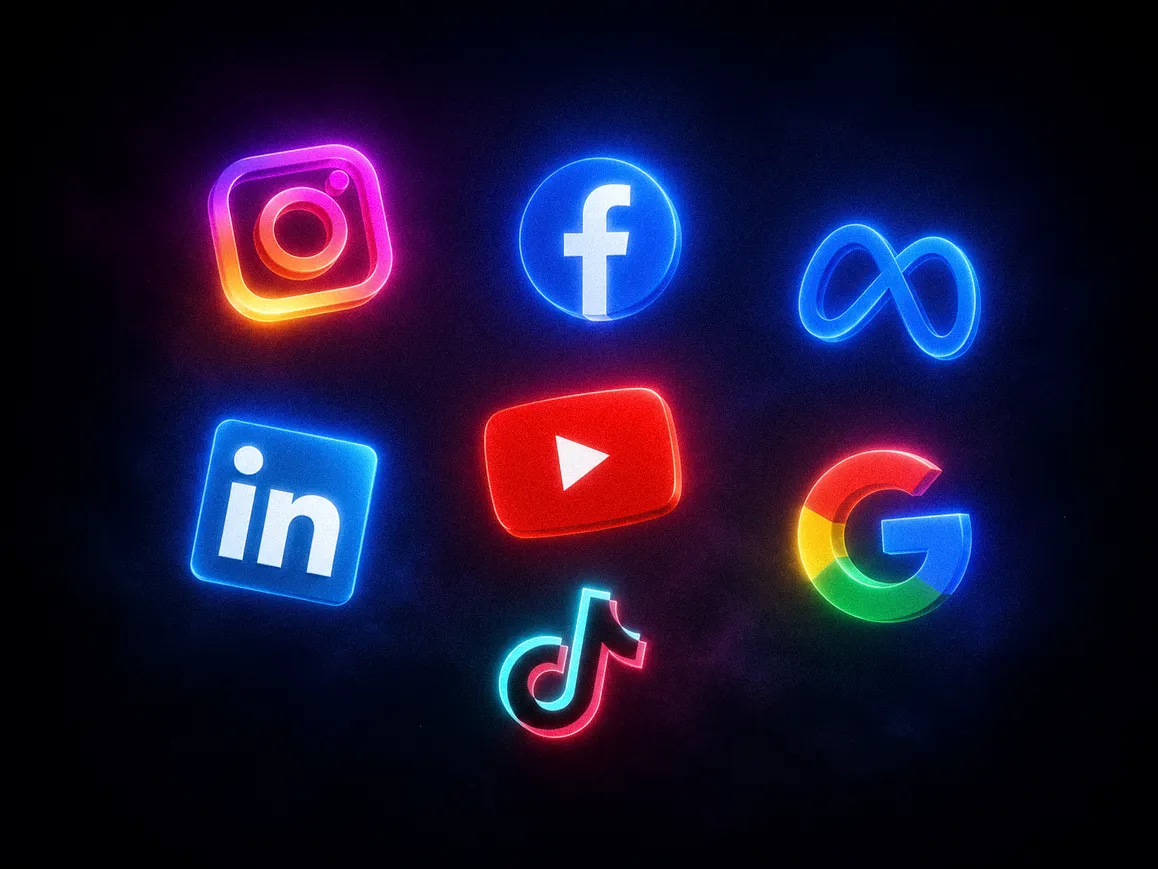 Digital marketing dashboard and creative tools on a monitor