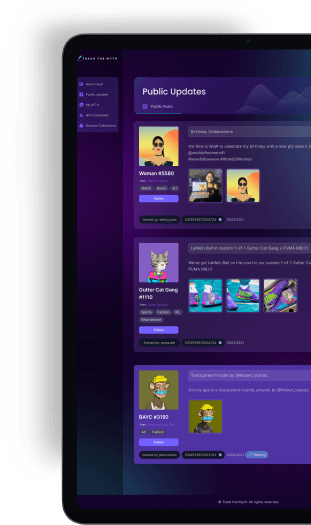 List of initial NFT collections supported by Track The Myth platform