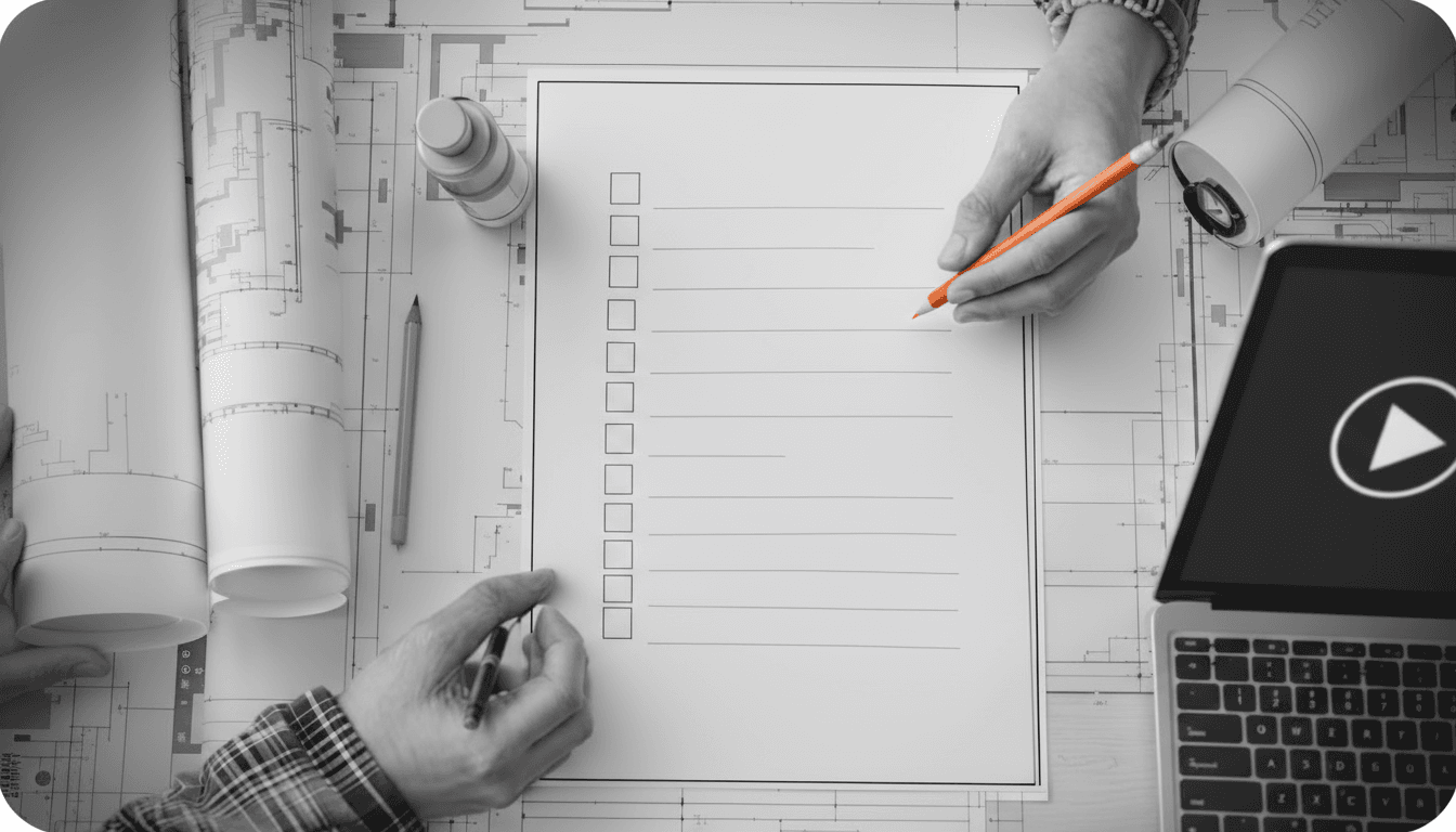 Two colleagues collaborating over paperwork at an office desk, with plants in the background.