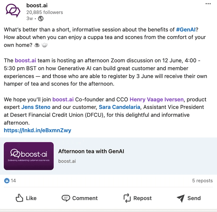 Boost.ai Marketing Spotlight: LinkedIn page post