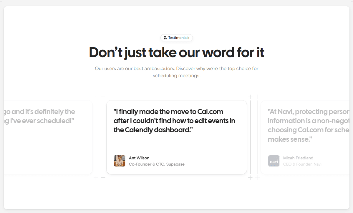 Cal.com testimonials