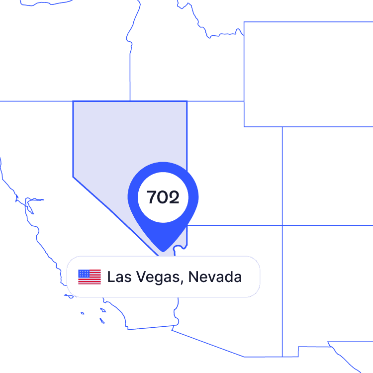 US map of 702 area code phone numbers and its coverage region