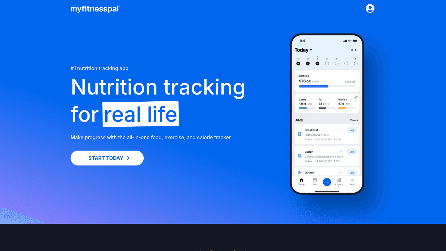 MyFitnessPal website showing the nutrition tracking app