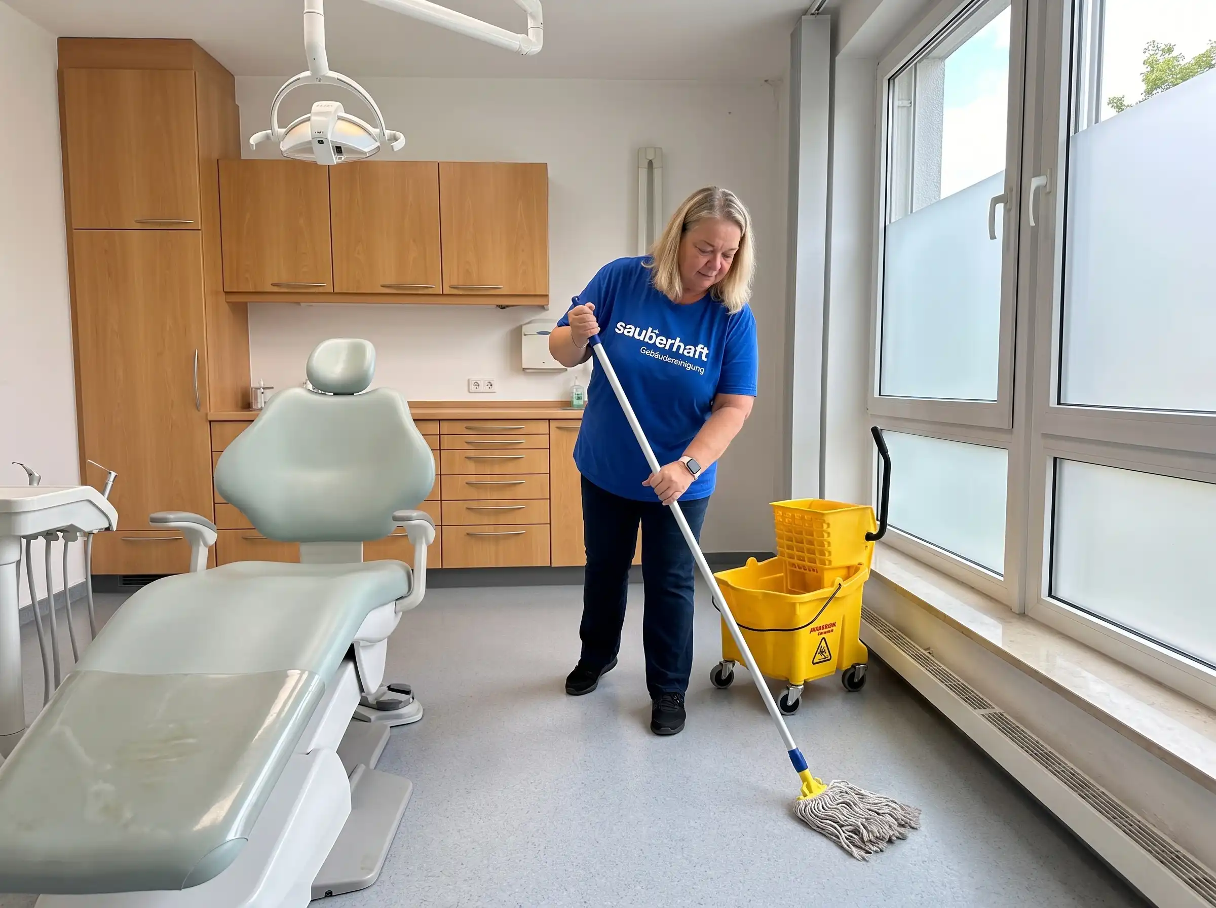 Mitarbeiterin bei der professionellen Glasreinigung in Osnabrück