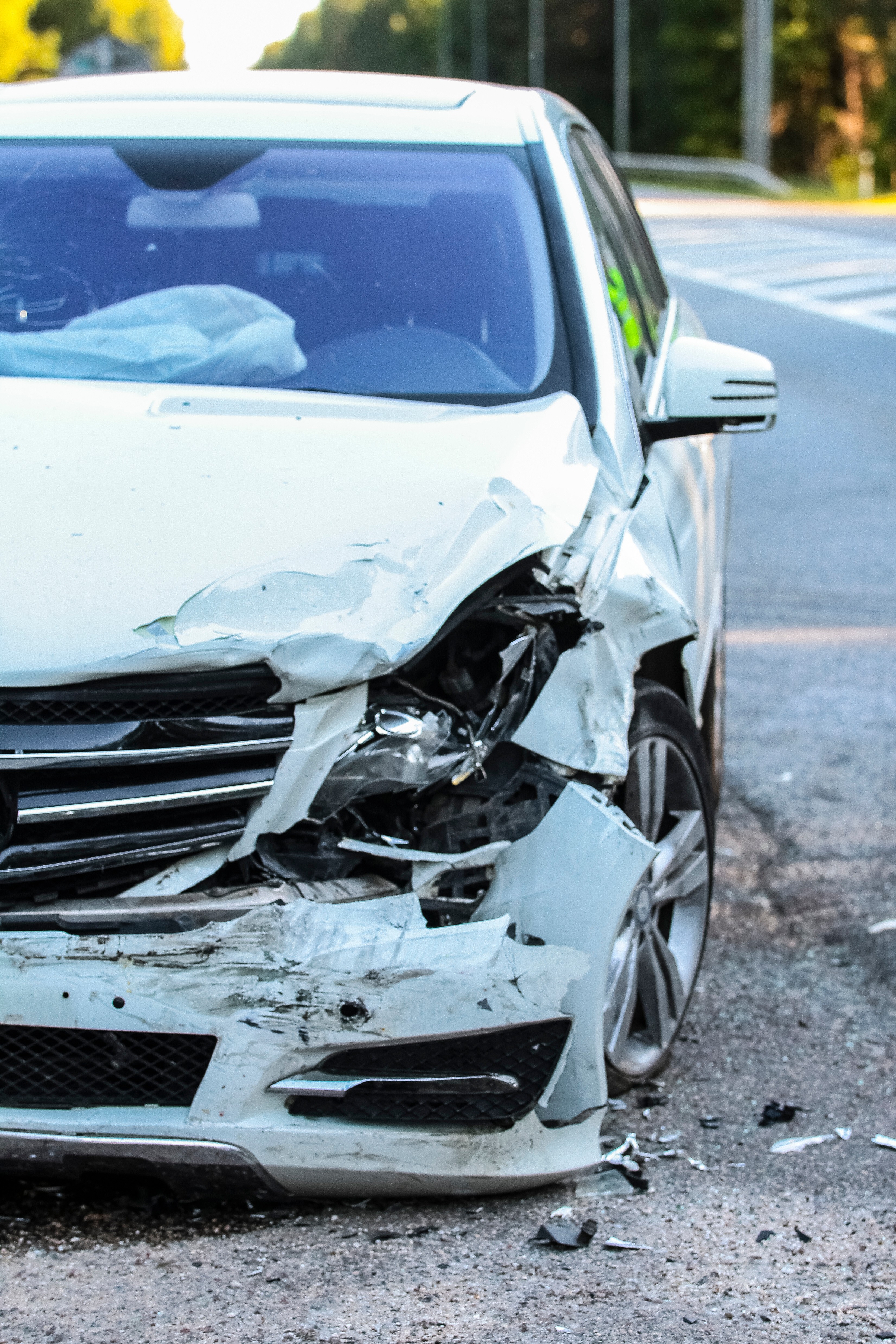 white car damaged from accident