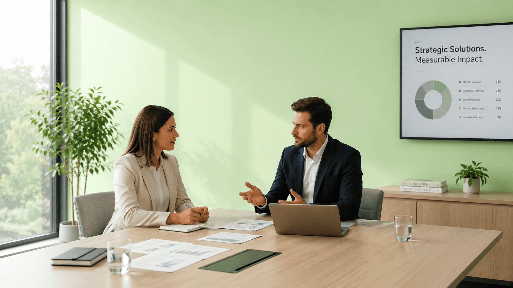 Image of two people discussing