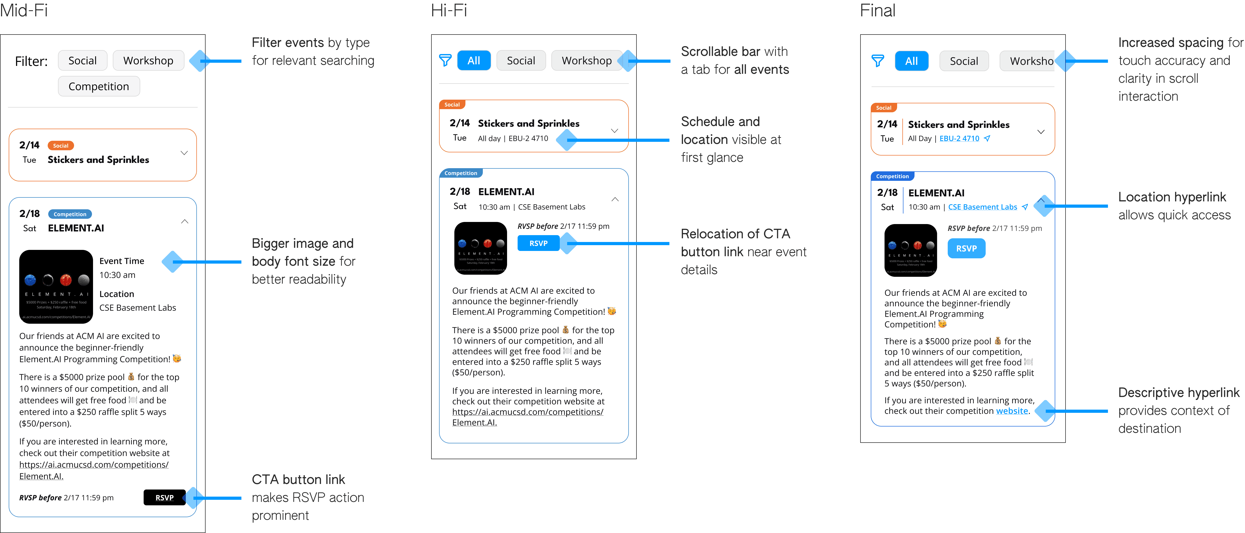 Mobile Events Page Iterations - Upcoming Events