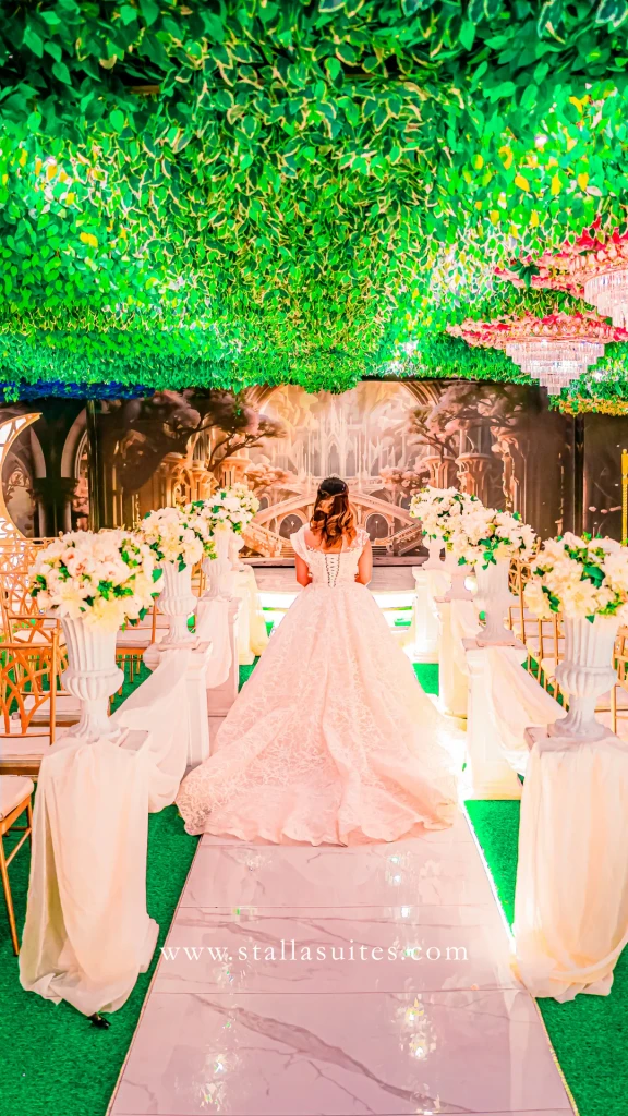Bride walking the petal-lined garden aisle at Celestia Hall, Quezon City