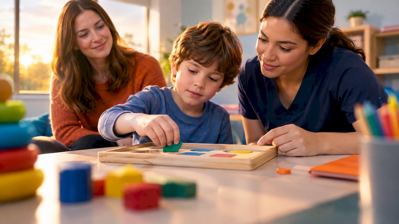 Child receiving structured behavioral therapy in clinic