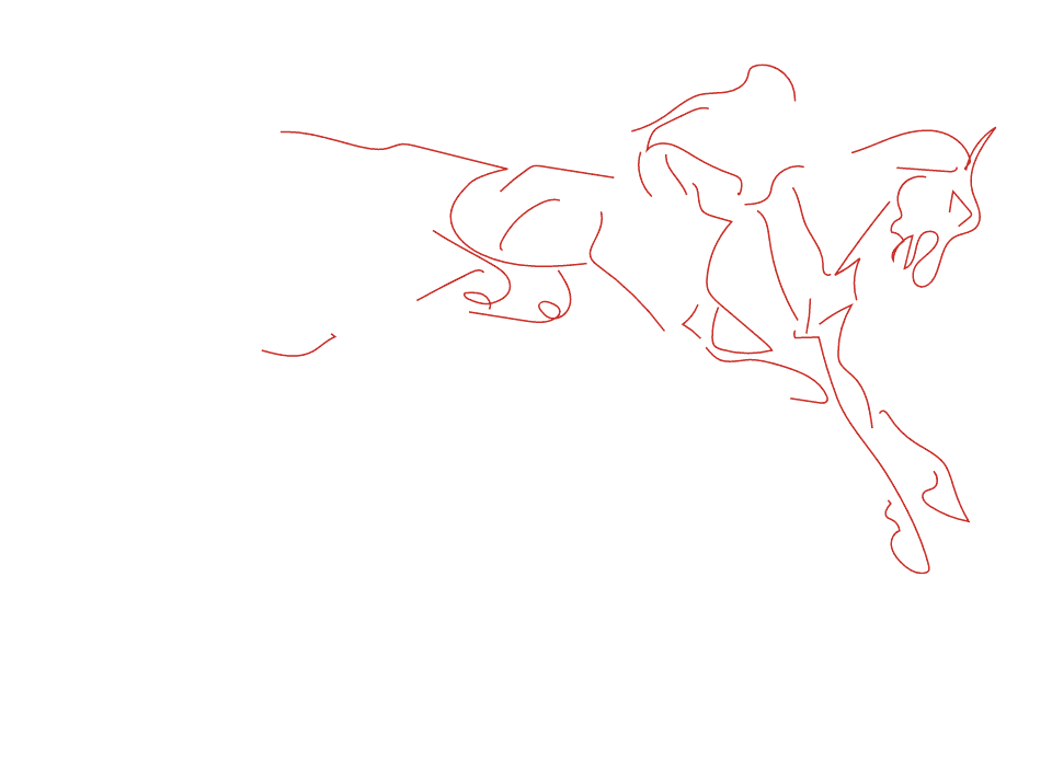 Minimal line illustration of horse and rider