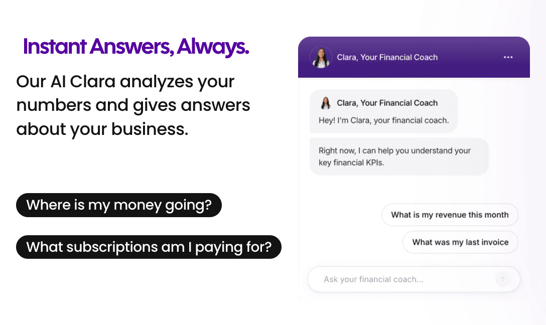 Cashflowy AI financial coach Clara — plain English answers about your business finances
