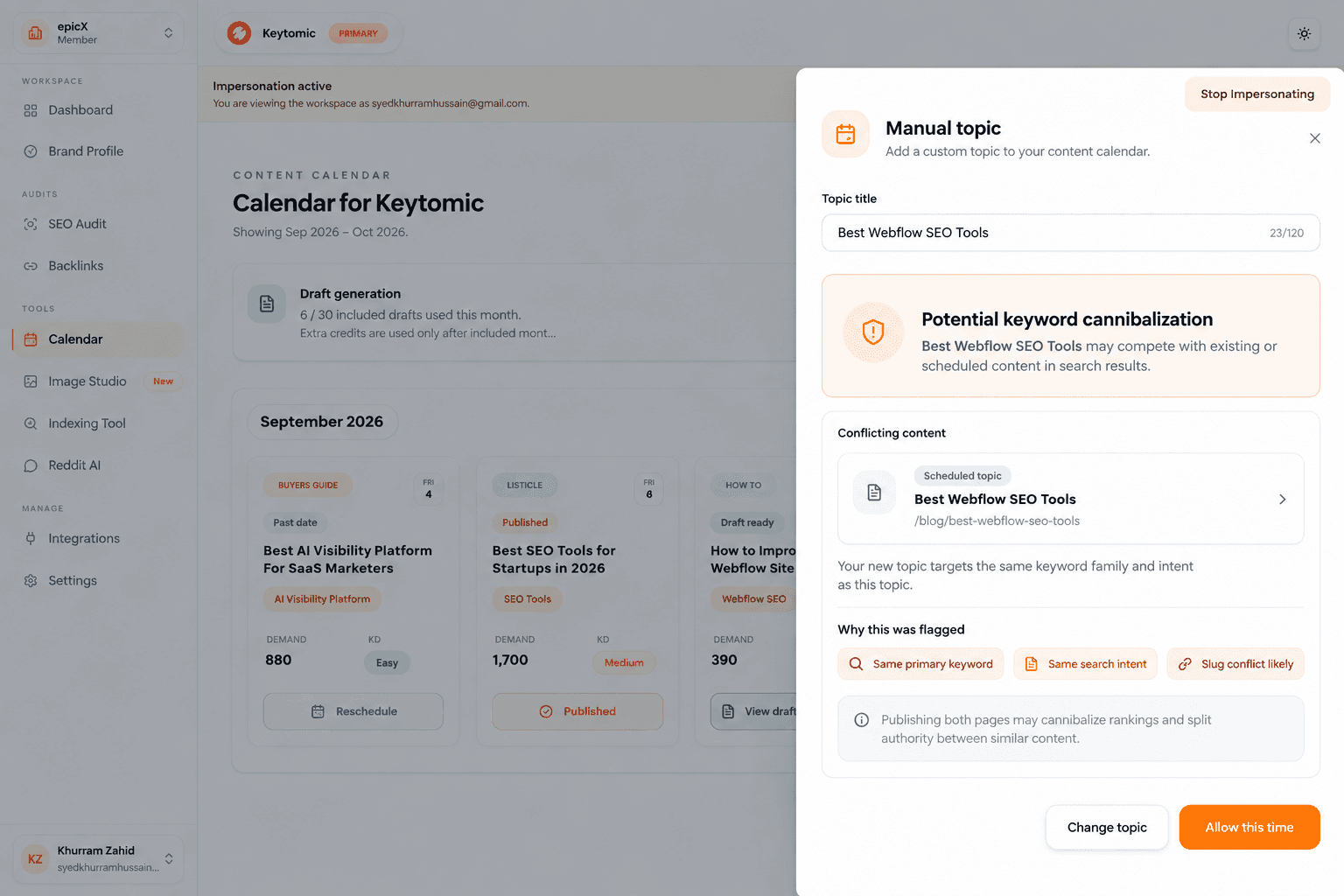 keyword cannibalization in Keytomic