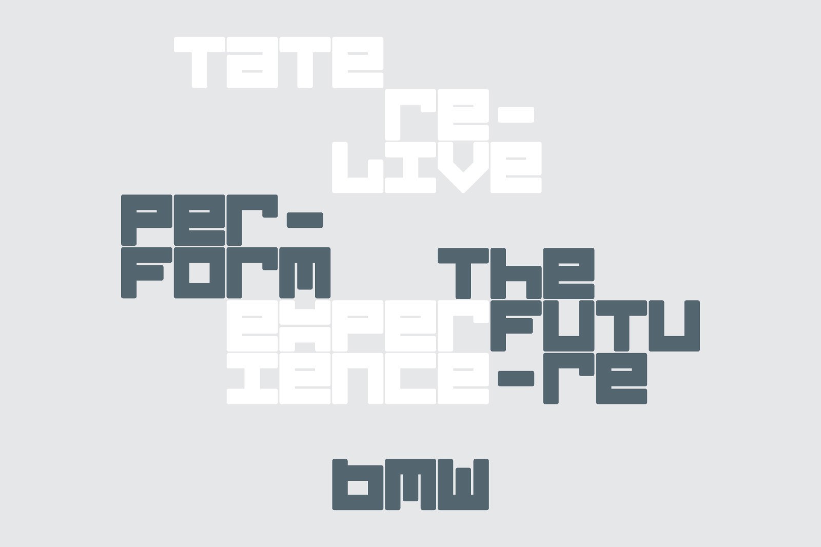 Text-based graphic displaying the phrase "Tate Live" with abstract shapes and patterns in varying shades of gray.