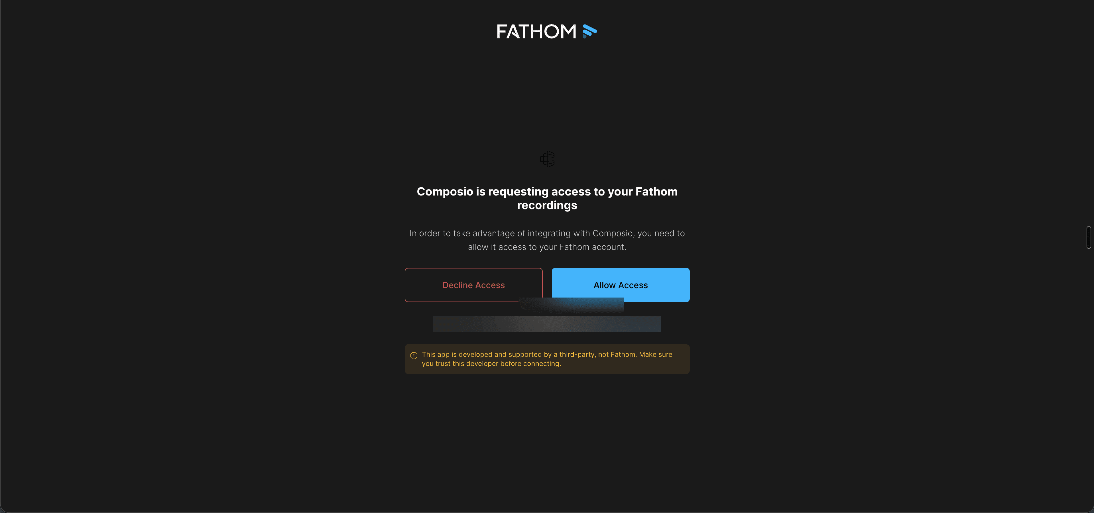 Fathom authorization screen with Allow Access