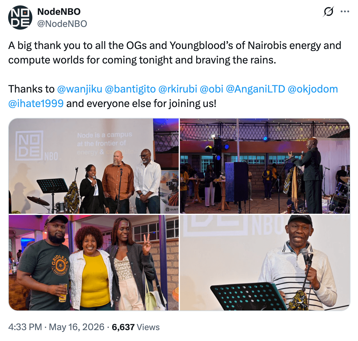 Attendees at the Node NBO soft launch event in Nairobi on 16 May 2026, celebrating the opening of the Bitcoin and compute hub
