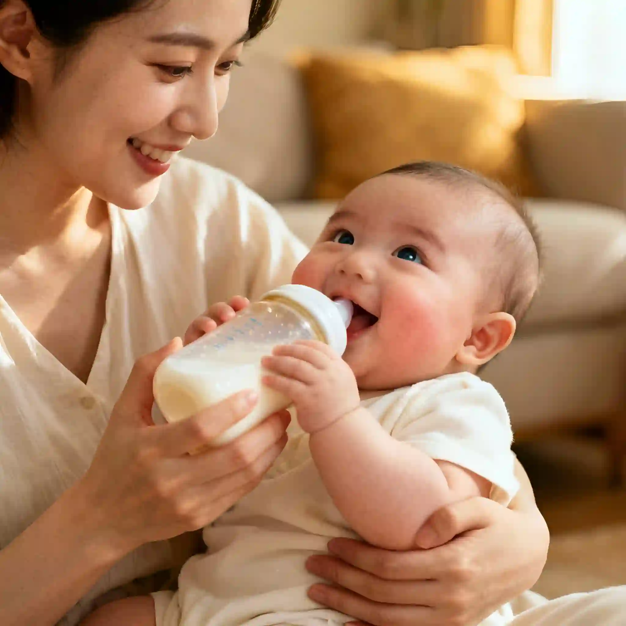 Ibu menyusukan bayi dengan susu yang dibancuh menggunakan Clean Water pH 7.0 yang neutral dan bebas klorin.