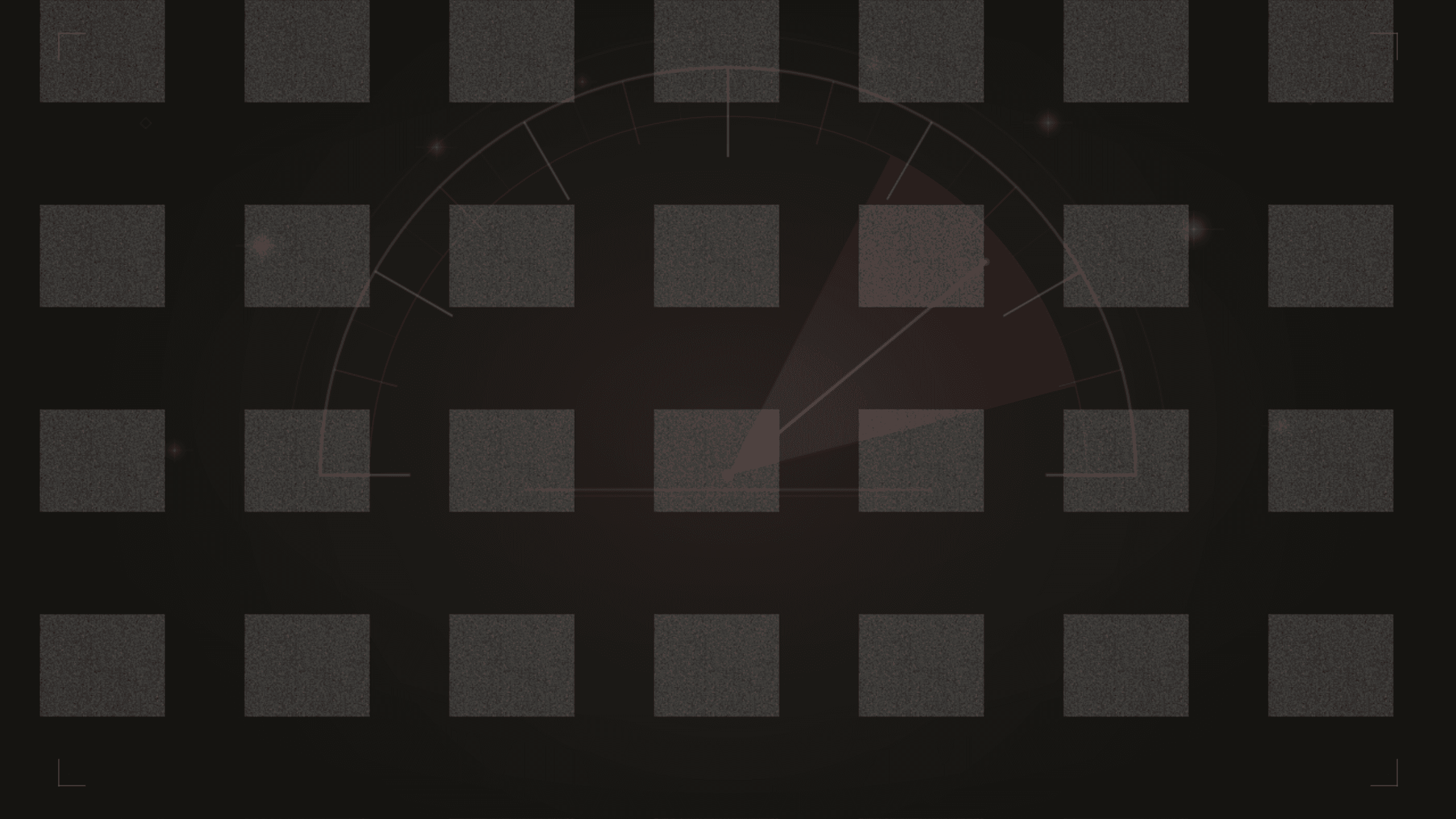 Art Deco abstract illustration on deep charcoal of a large geometric arc resembling a clock face with gold radial tick marks and a single burgundy hand sweeping through a compressed sector, surrounded by scattered flash-burst points, evoking the urgent 12-hour same-day edit window of Fashion Week video production.