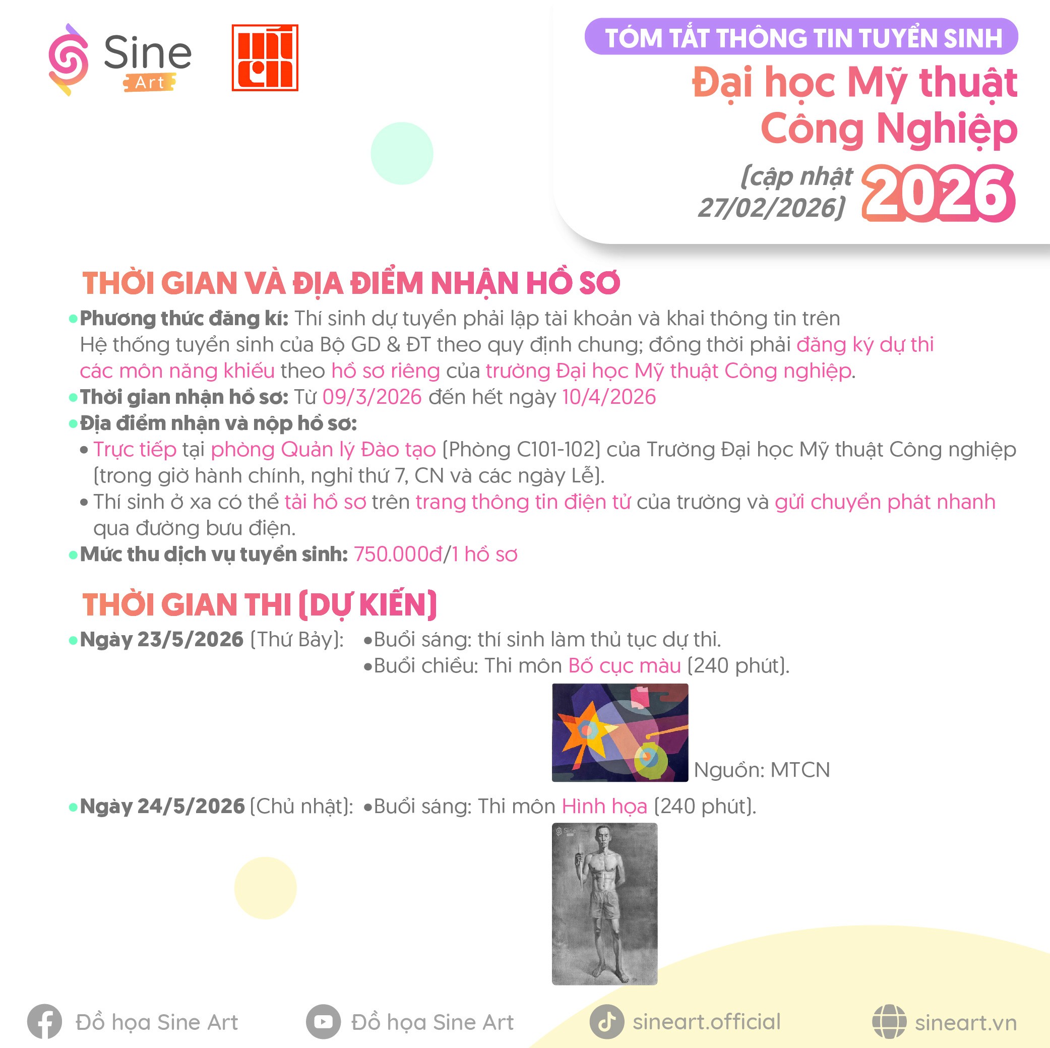 Tóm tắt thông tin tuyển sinh của trường Mỹ thuật Công Nghiệp năm 2026 (cập nhật 27/02/2026)