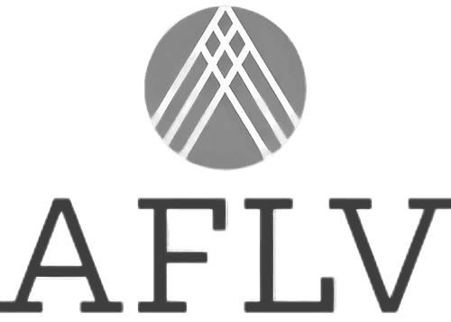 AFLV logo with the letters AFLV below a circular design of angled lines, representing an abstract structure.