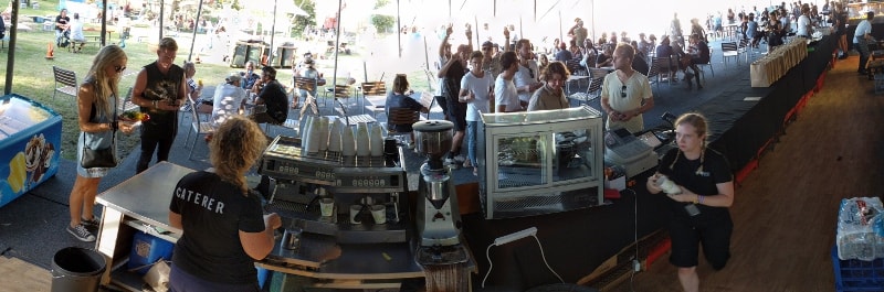 Food staff serving festival goers at Falls Festival Byron Bay in 2015