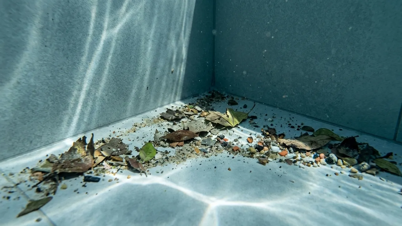 Debris accumulation in swimming pool corners and edges