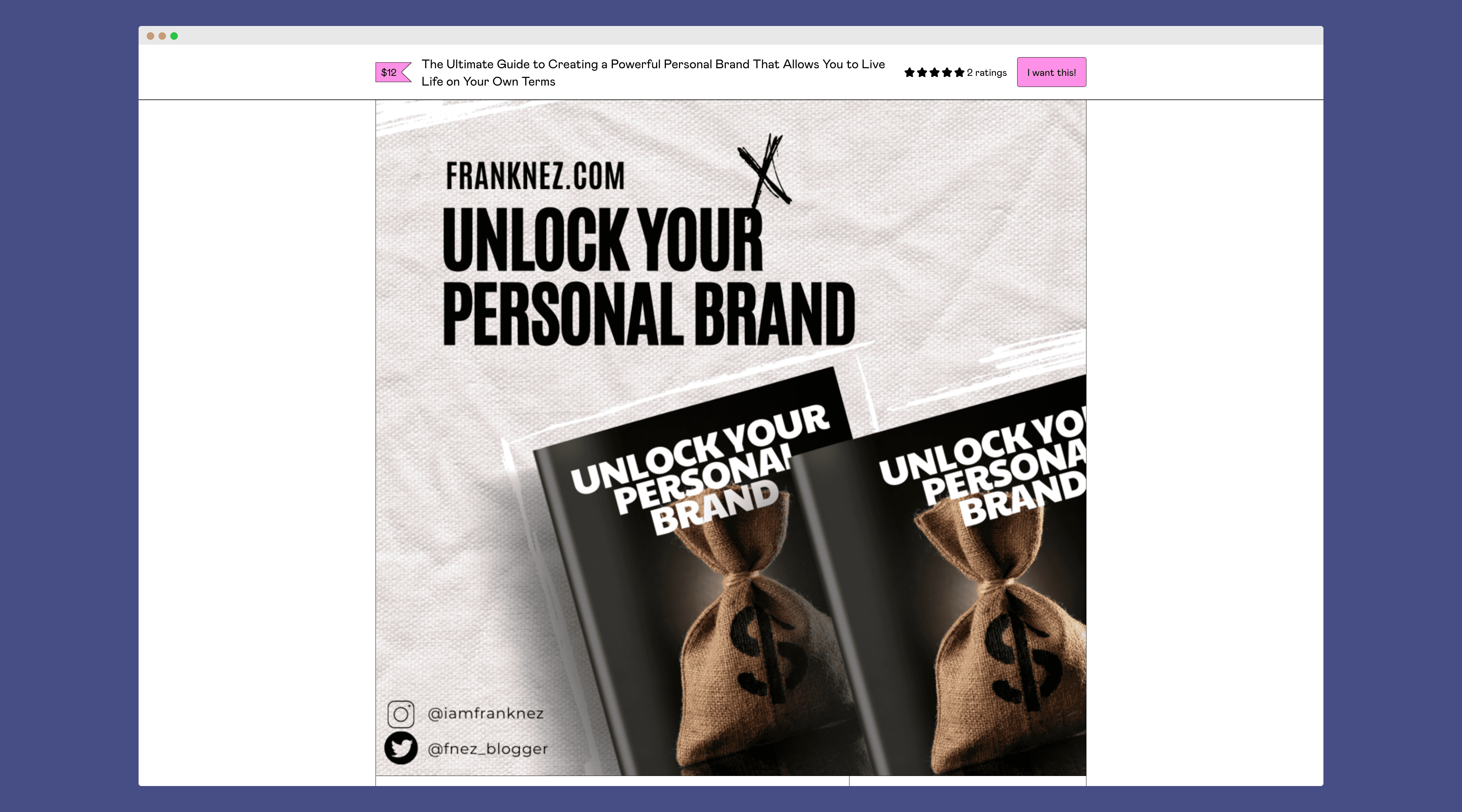 A screenshot of frank antunez book, "unlock your personal brand"