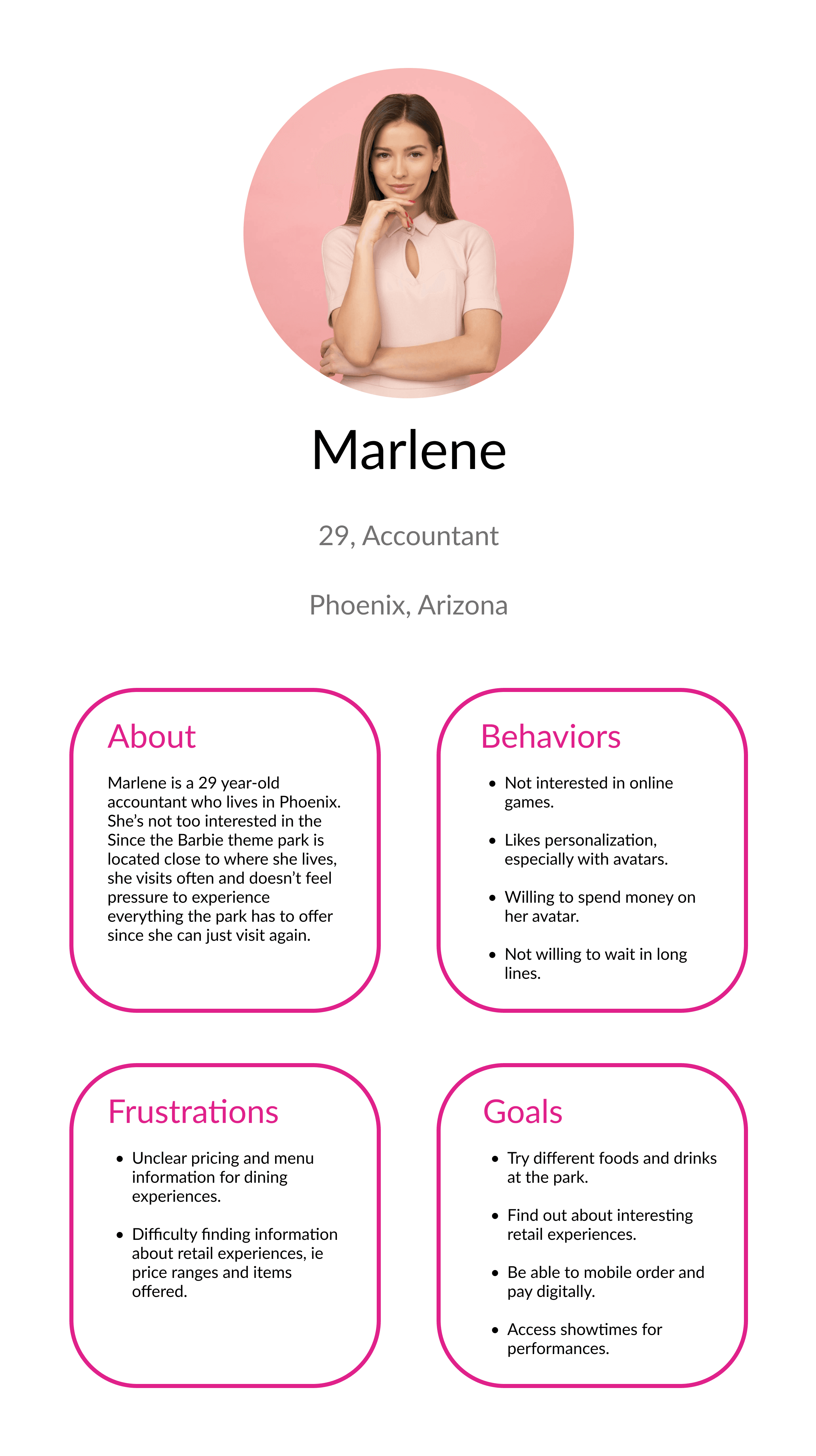 A graphic of the persona for Marlene.