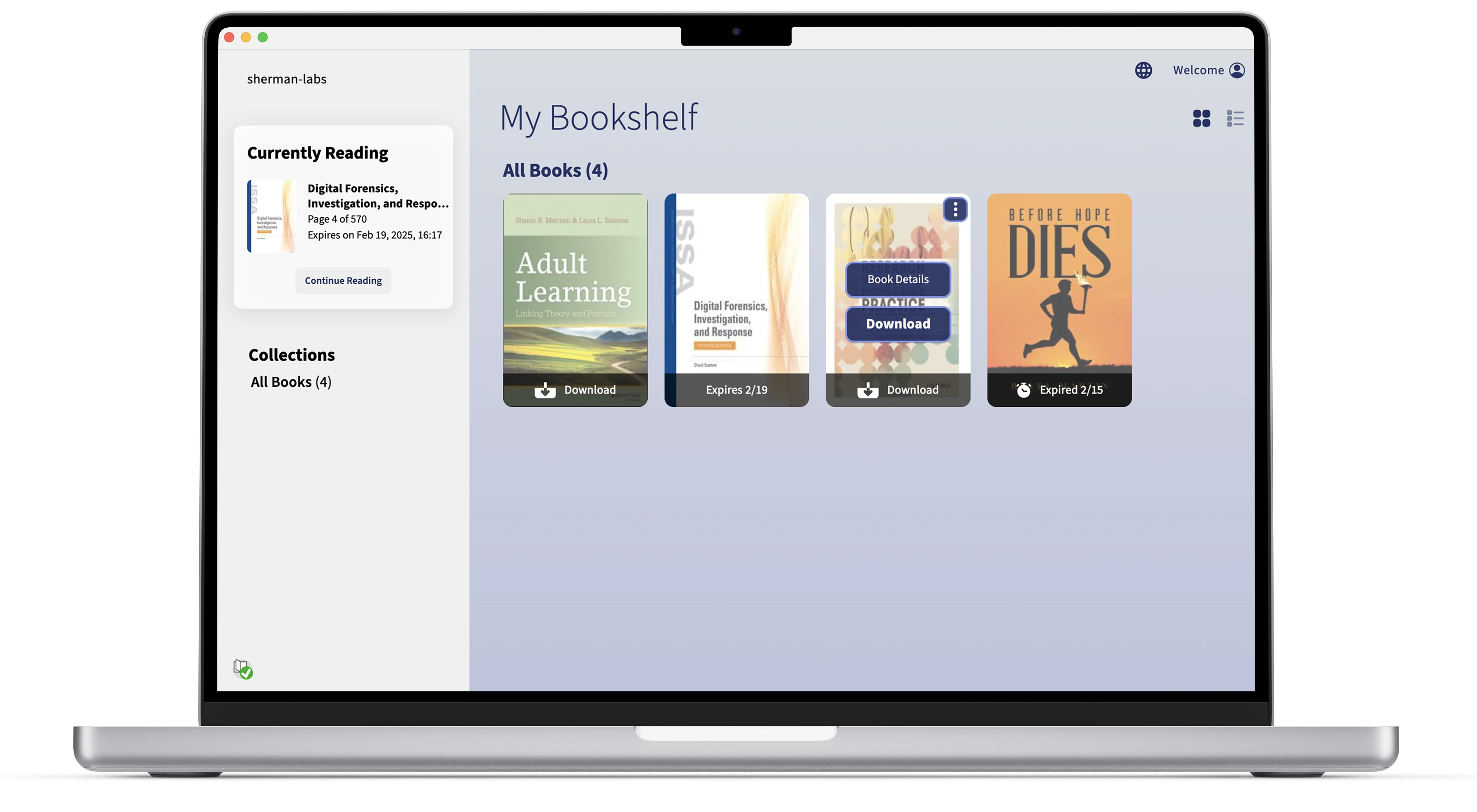 a laptop showing the Ebook Central App on its screen