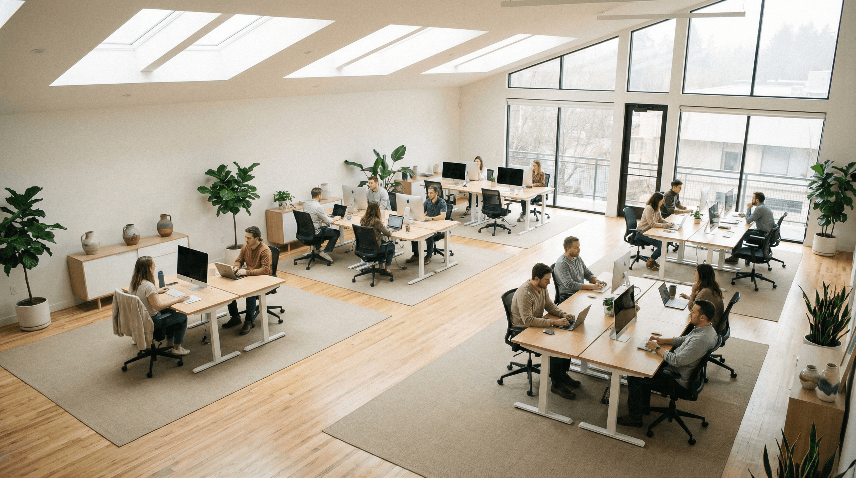 Open Space Büro von oben fotografiert