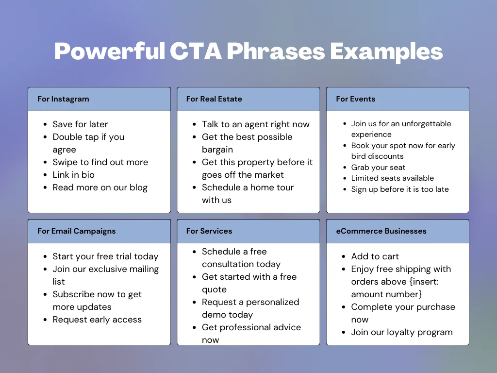 An infographic on the 50 powerful call to action phrases