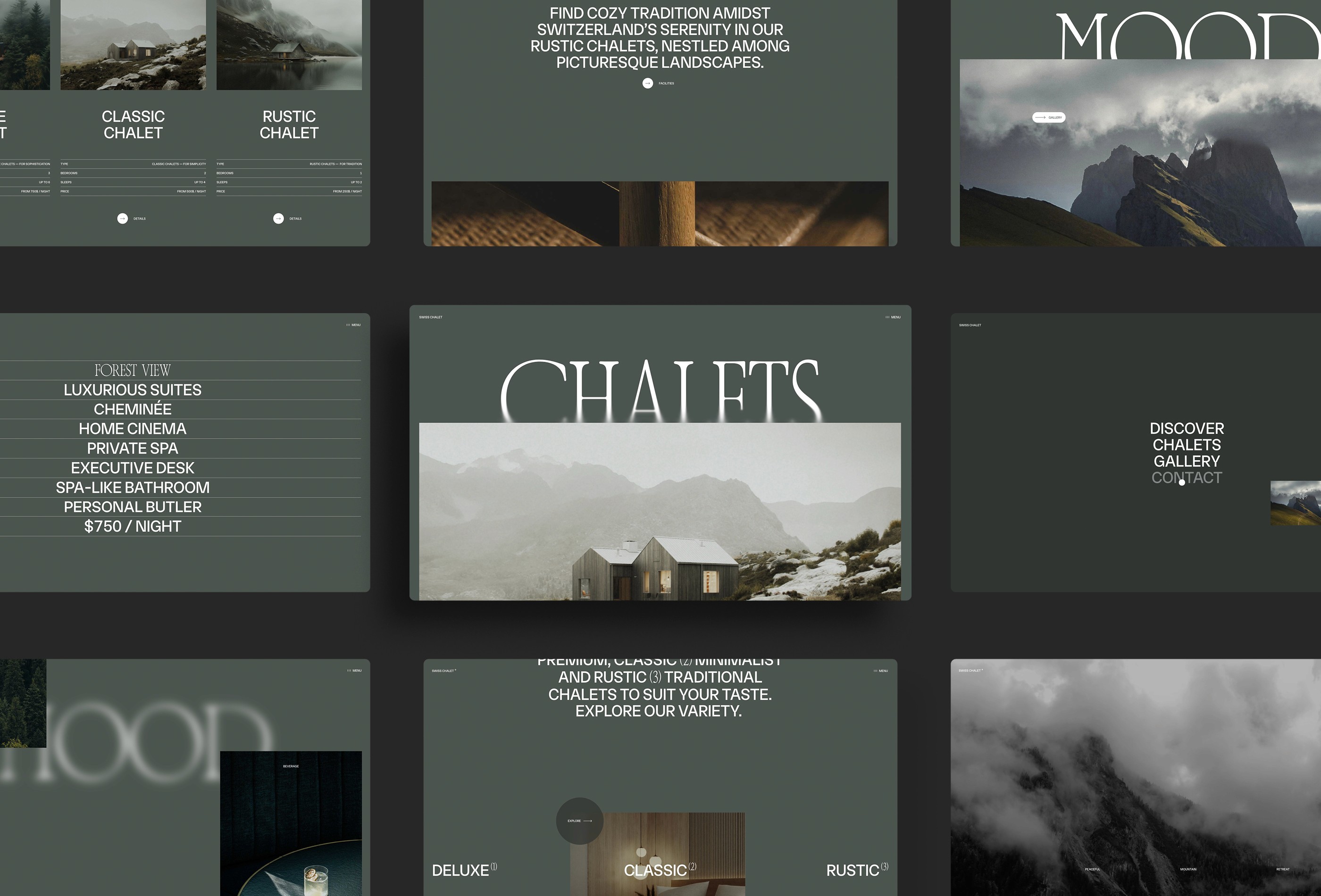 Swiss Retreat Real Estate Template: Overview with various screens