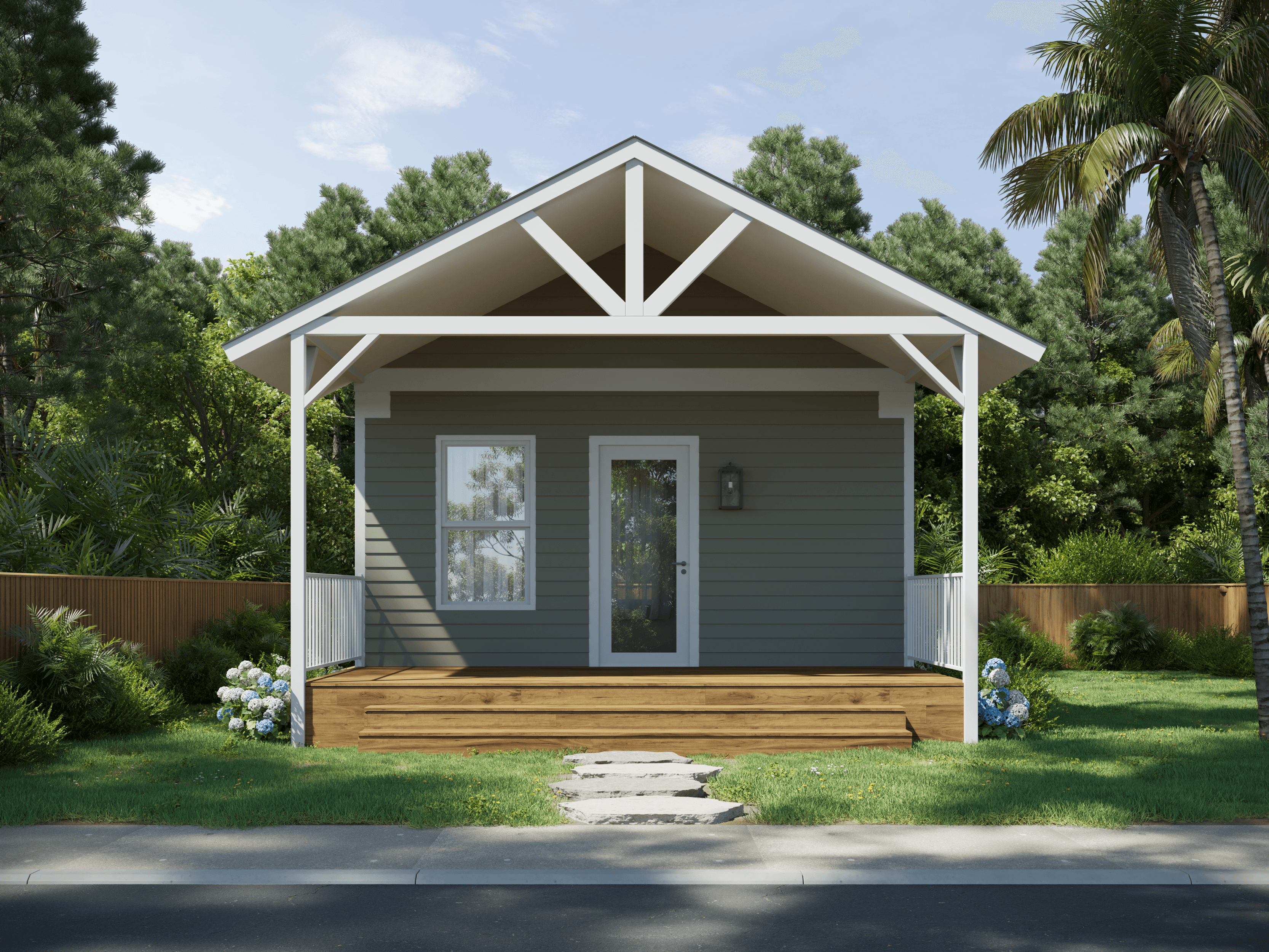 Compact ADU designed for warm climates with shaded porch