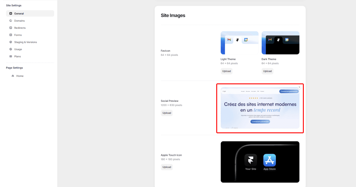 Aperçu du résultat Google après configuration des métadonnées SEO dans Framer